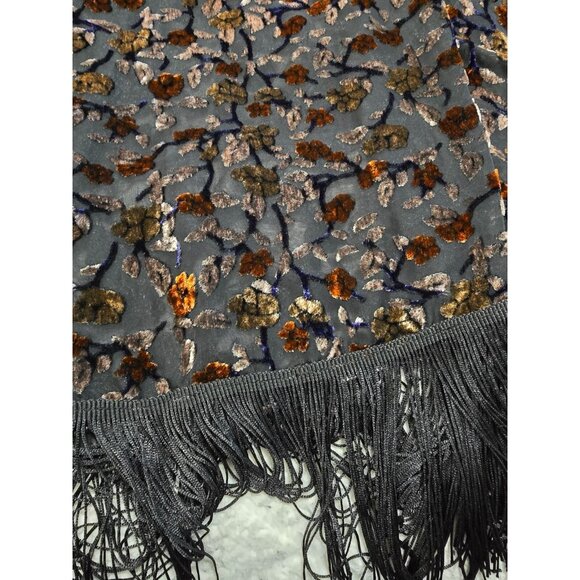 Cato Womens Multicolor‎ Floral Velvet Burnout Fringe Kimono Open Front One Size - Picture 7 of 14